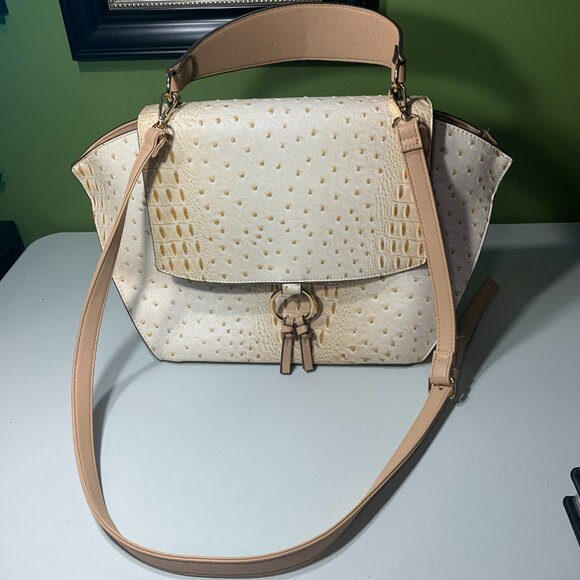 Cato Handbags - Cato Cream & Gold faux exotic large purse with cross body strap
